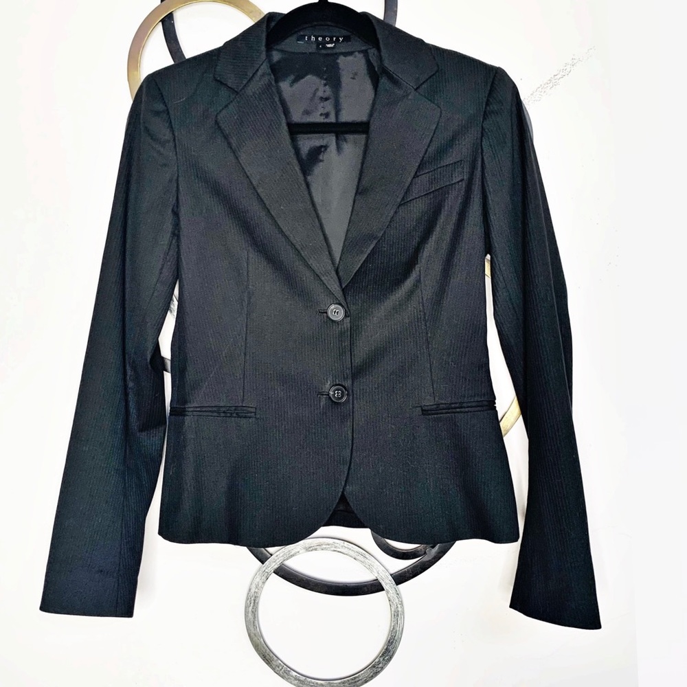 Theory Textured Pinstripe Flapless Pocket Blazer